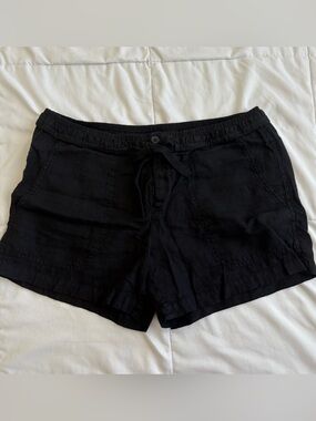 VINCE Linen Drawstring Pocket Shorts, Black